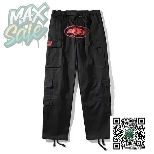 Black Cargo Pants with Lip Print Pocket Detail