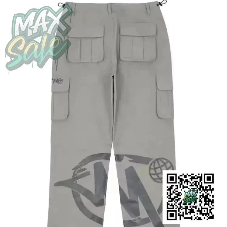 Unisex Cargo Pants with Graphic Print in Light Grey