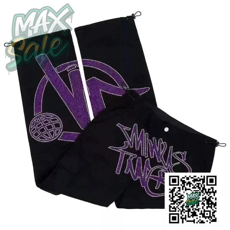Black Purple Rhinestone 'Mind Twists' Shorts