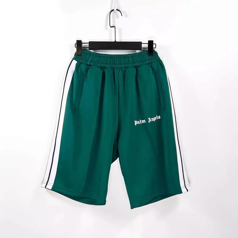 Palm Angels Track Green & White Shorts