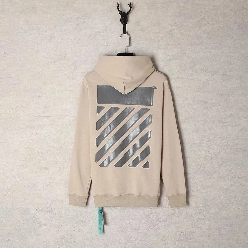 Off-White OW100 Beige Hoodie with Diagonal Stripe Design