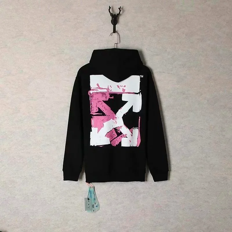 Off-White OW Hoodie Black with Pink Arrow Print