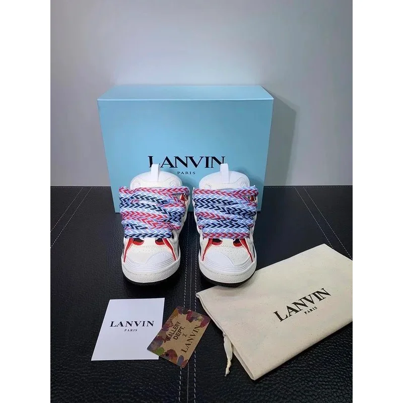 Lanvin White & Red Sneakers with Striped Laces