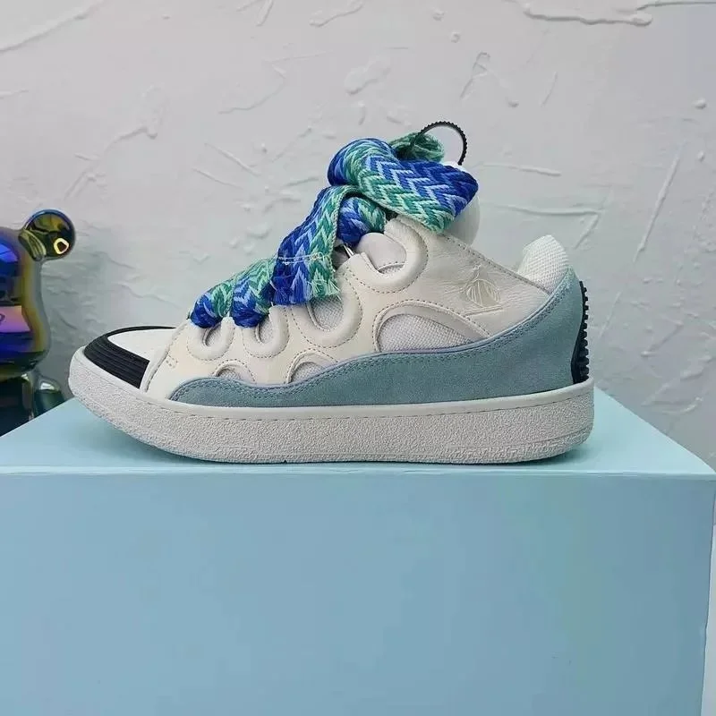 Unisex White & Blue Wave Sneakers
