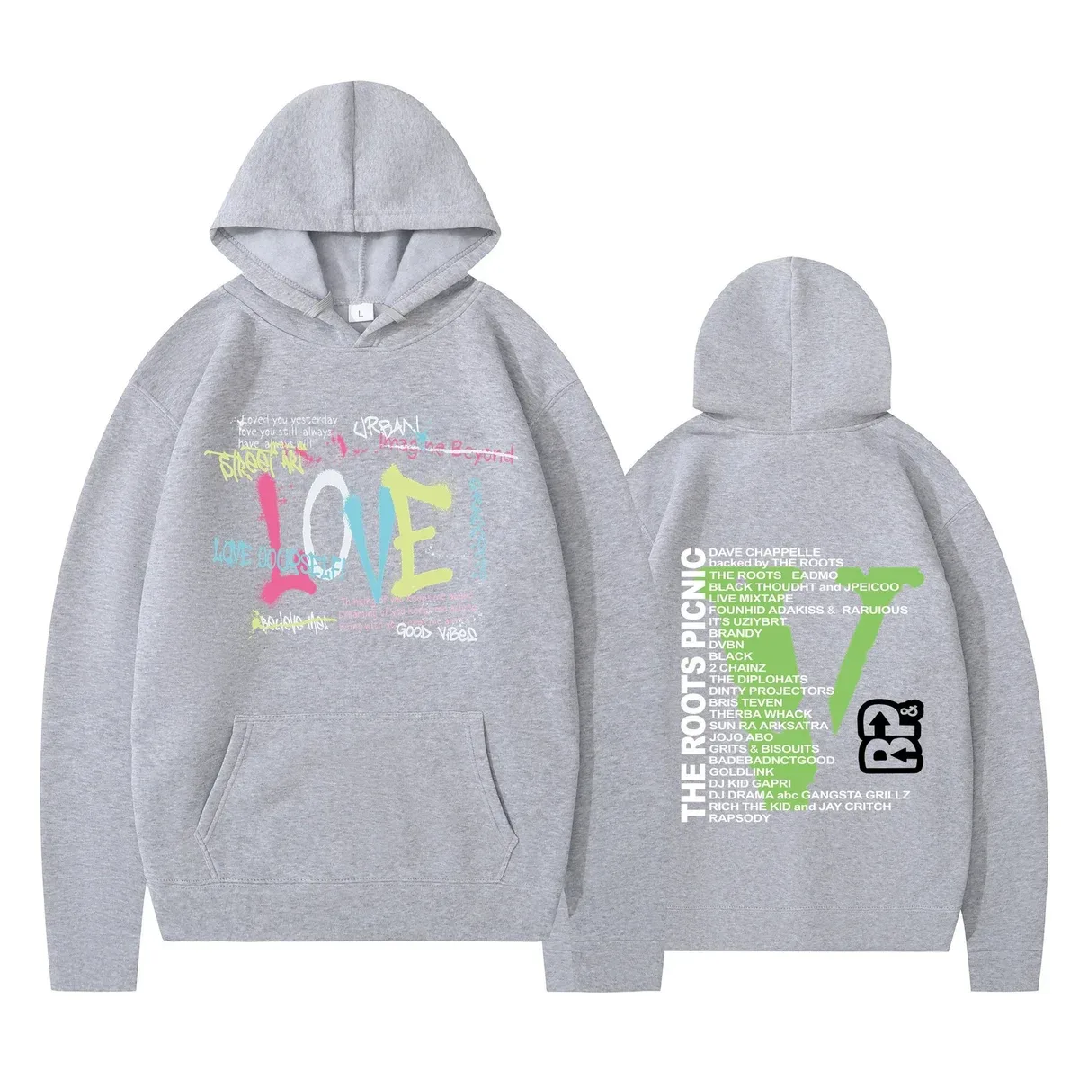 Gray Love Print Hoodie Sweatshirt