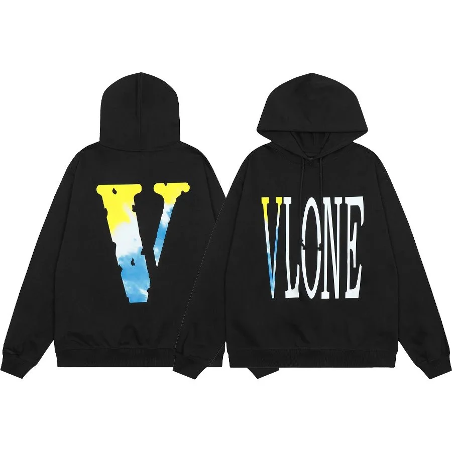 VLONE V Logo Cloud Print Black Hoodie