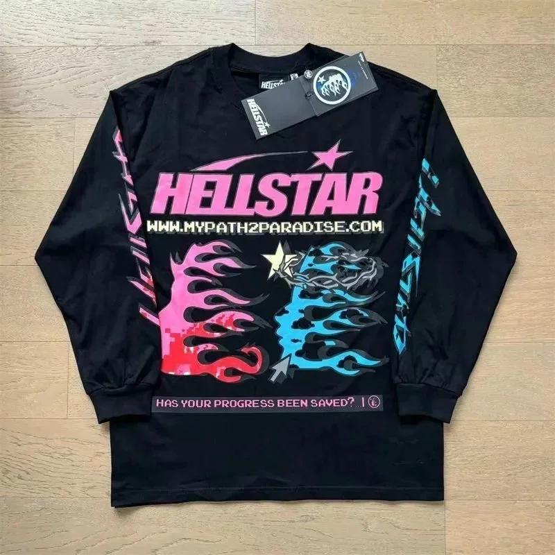 Hellstar Black Pink Flames Long Sleeve T-Shirt