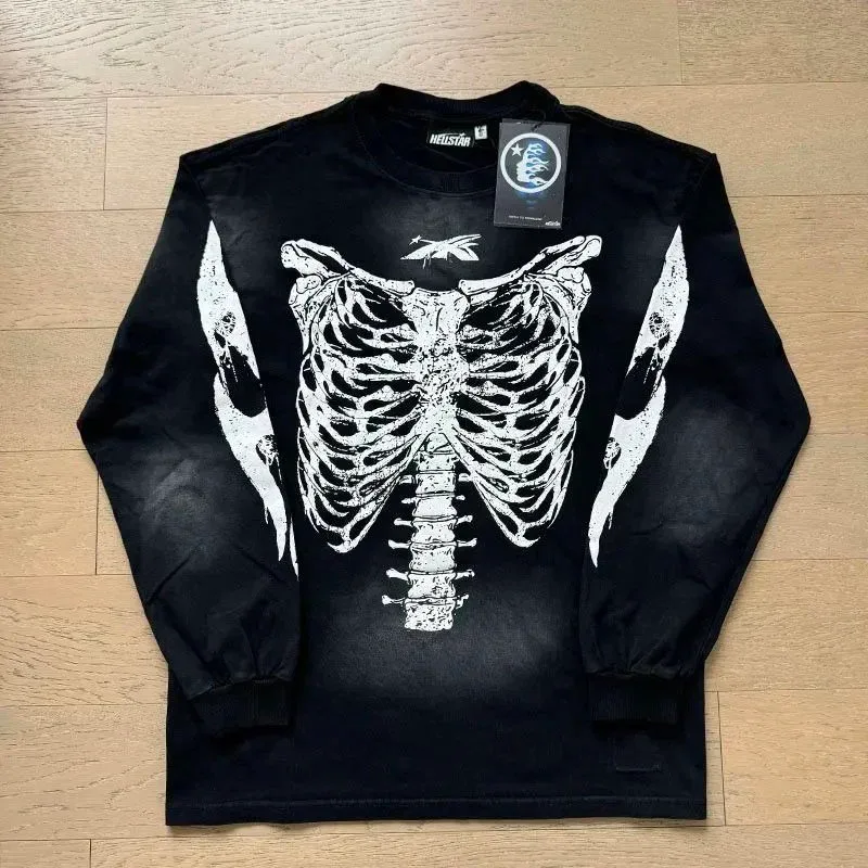 Hellstar Black Skeleton Print Long Sleeve T-Shirt