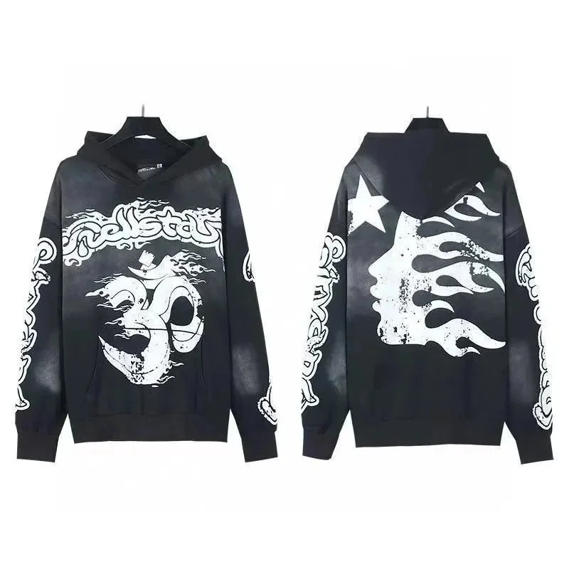 Black & White Hellstar Hoodie with OM Print