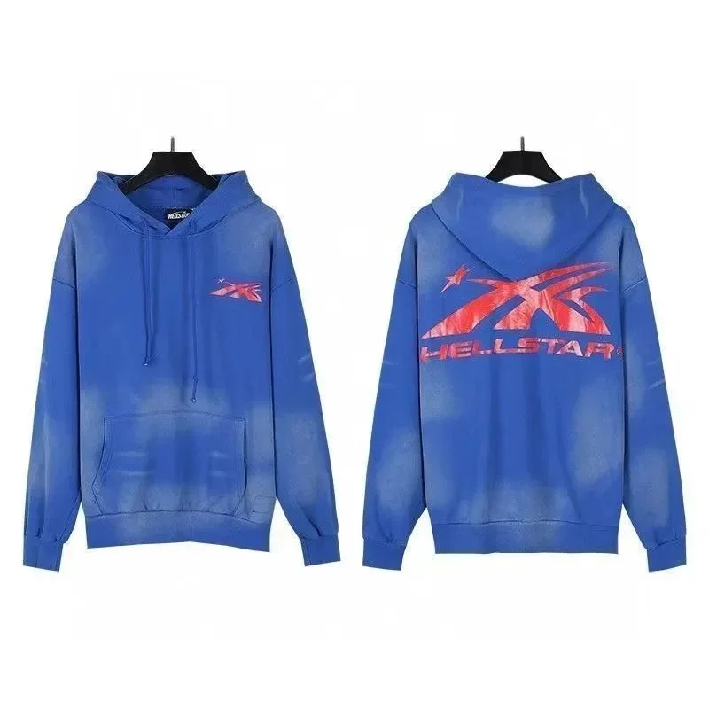 Hellstar Blue Tie-Dye Hoodie with Red Logo