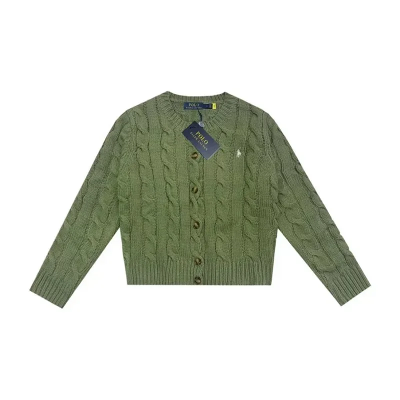 Polo Ralph Lauren Cable Knit Cardigan Olive Green Sweater