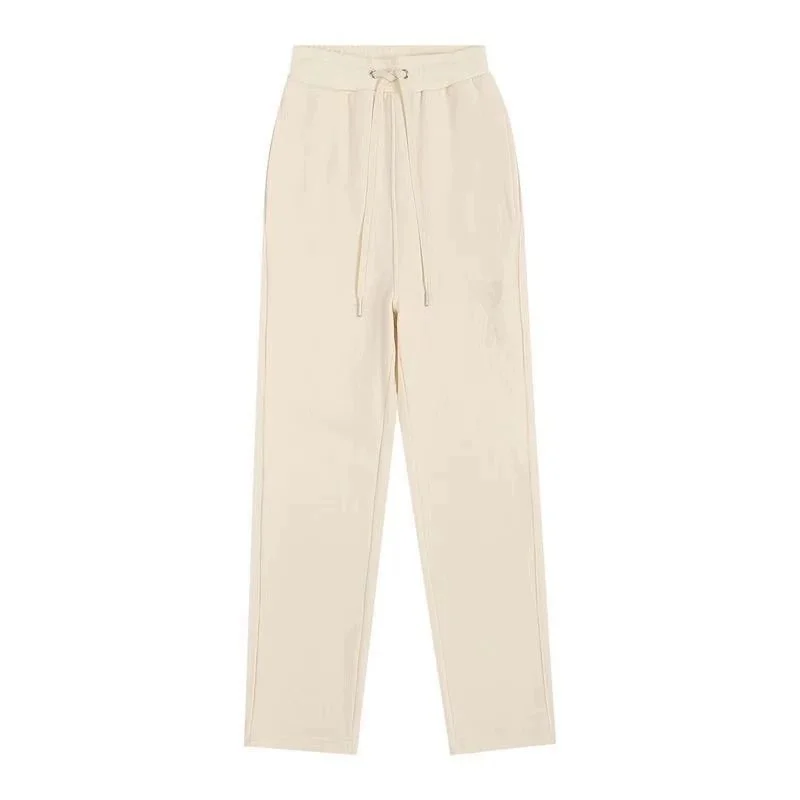 Beige Solid Drawstring Pants