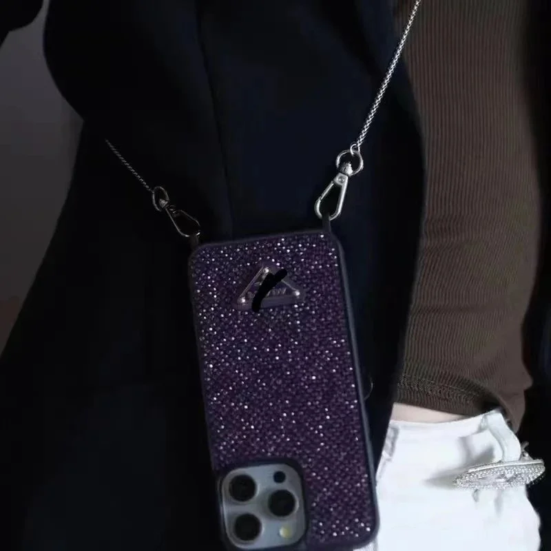 Dark Purple Rhinestone Crossbody Phone Case