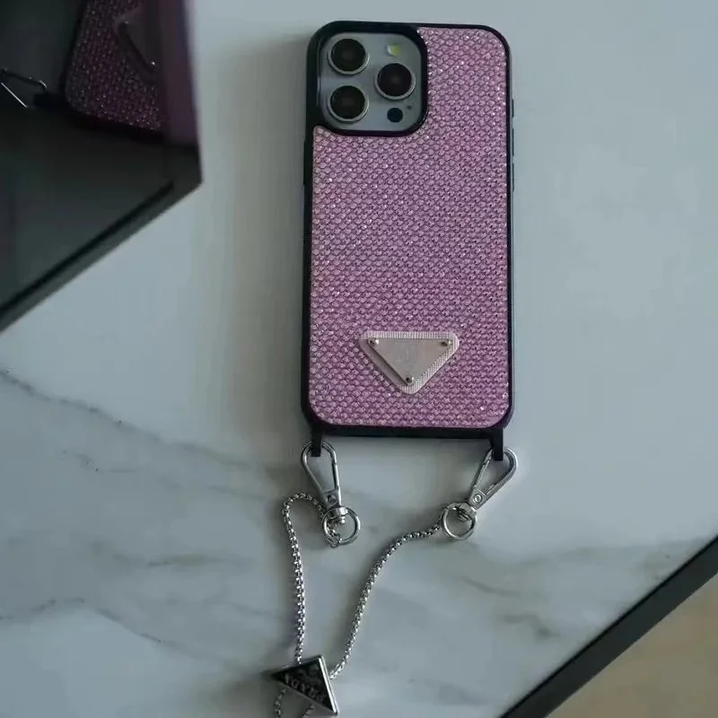 Prada Pink Crystal Embellished Phone Case with Chain Strap