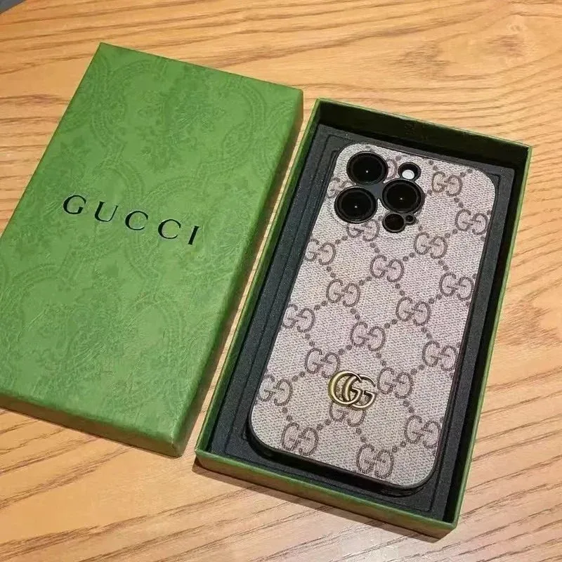 Gucci GG Marmont Beige iPhone Case with Gold Logo