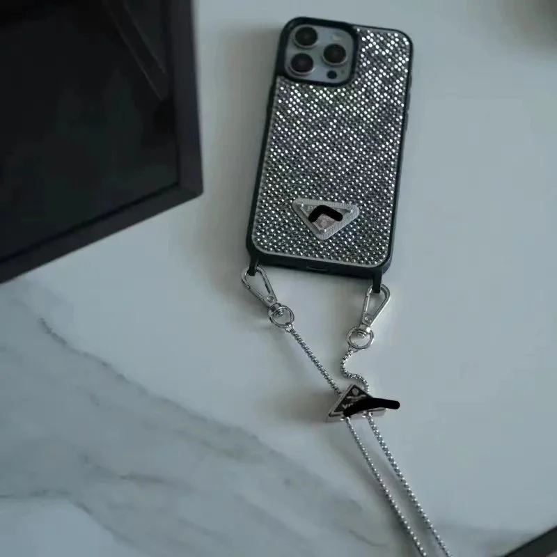 Prada Re-Nylon Grey Rhinestone + Adjustable Strap Case