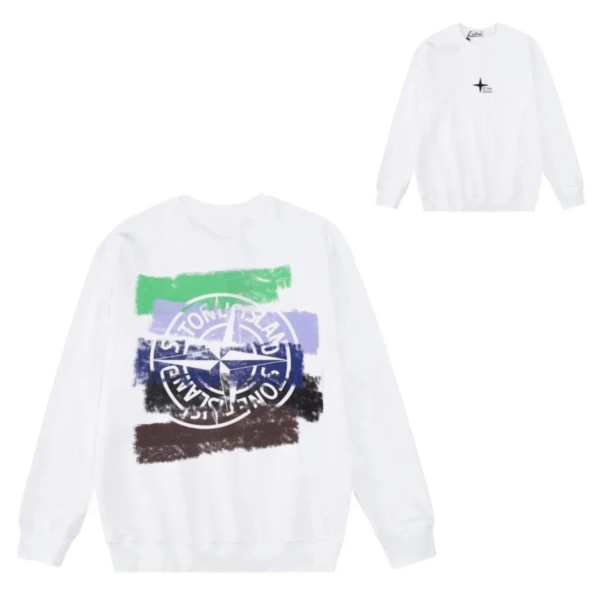 Stone Island 68-15 White Graphic Crewneck Sweatshirt