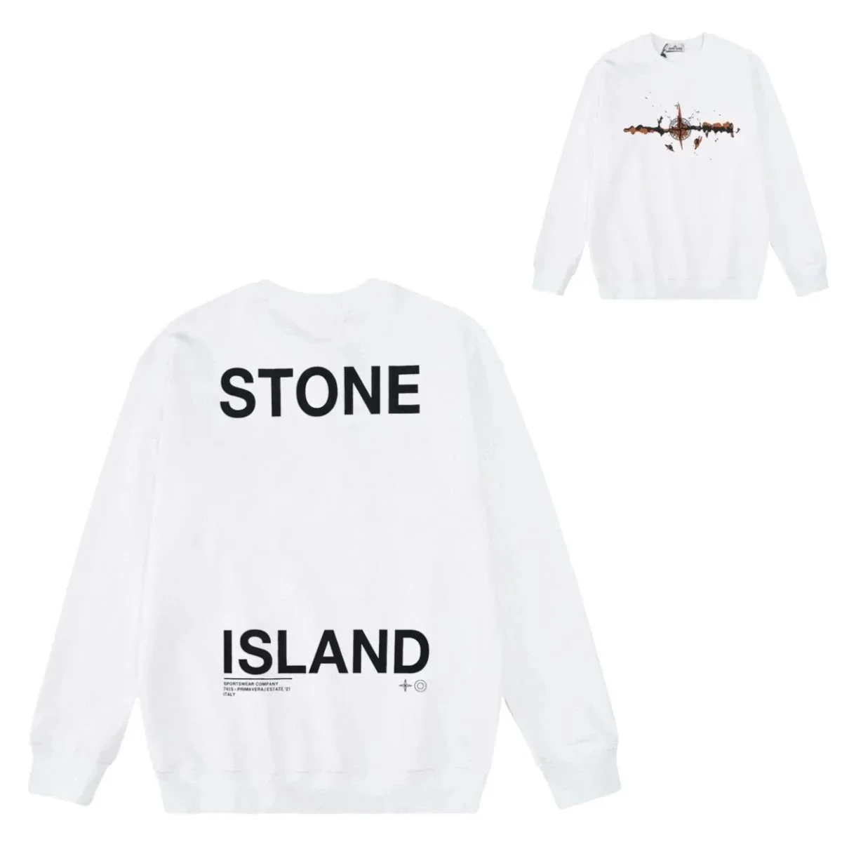 Stone Island 68-15 White Graphic Crewneck Sweatshirt