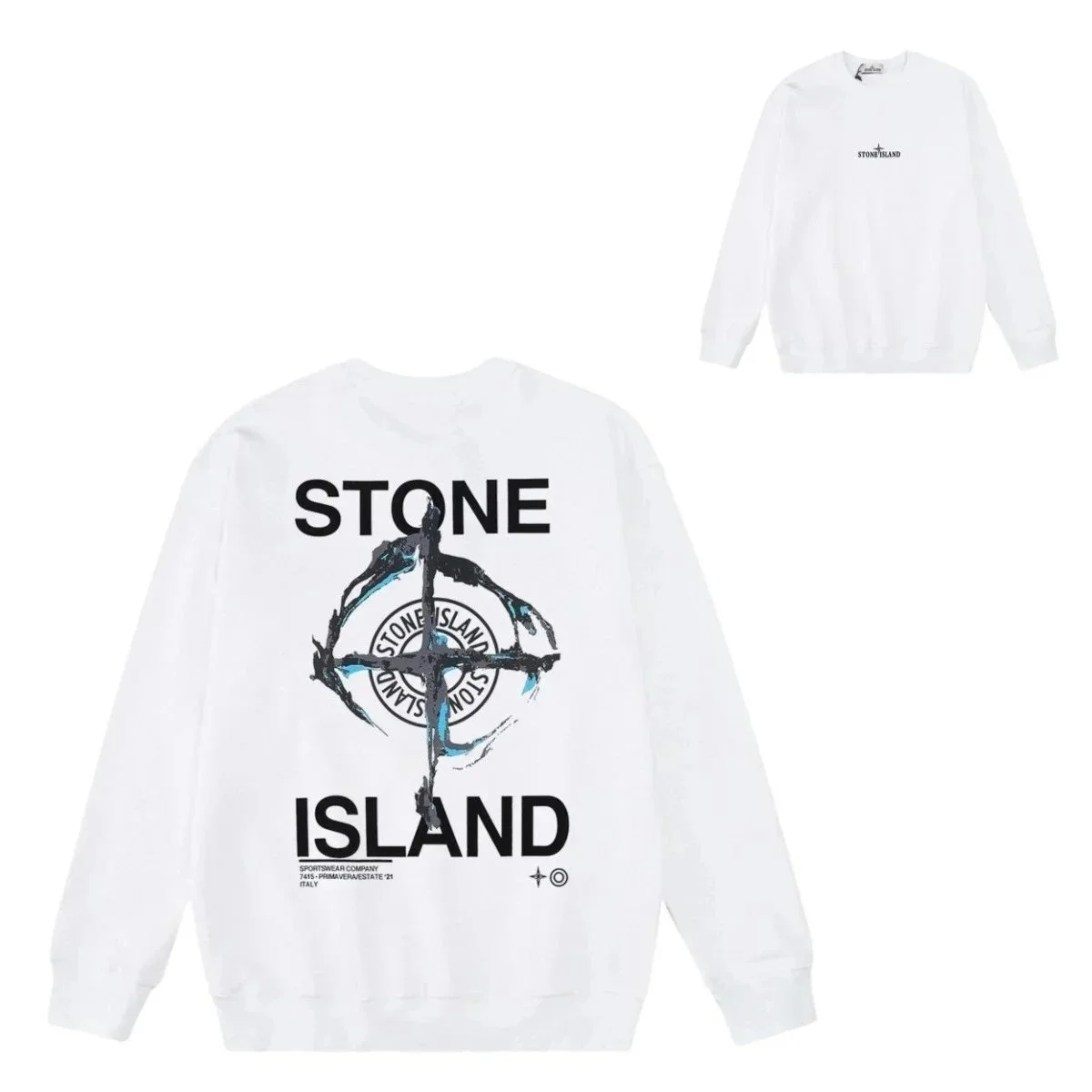 Stone Island 68-15 White Graphic Crewneck Sweatshirt