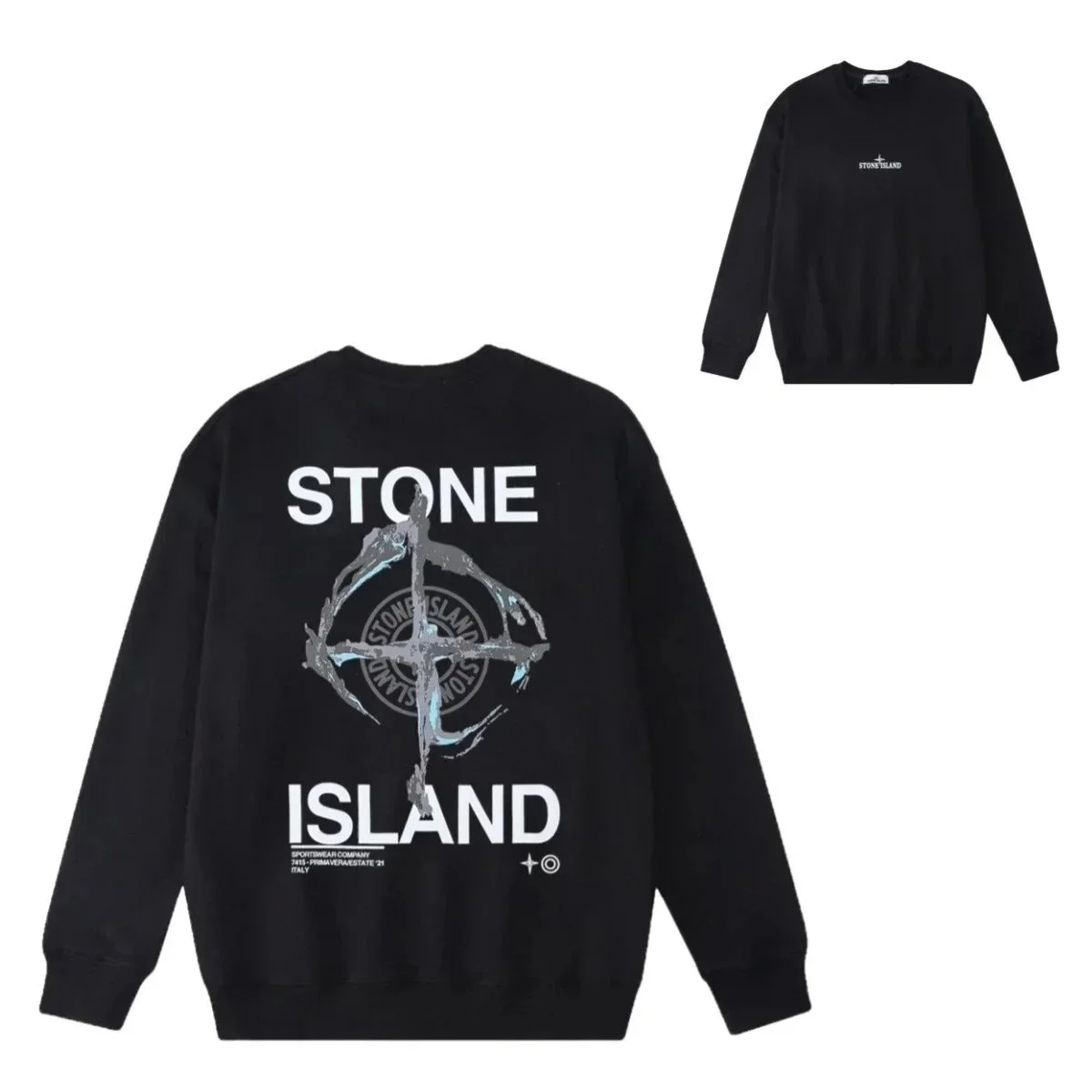 Stone Island 68-15 Black Graphic Crewneck Sweatshirt