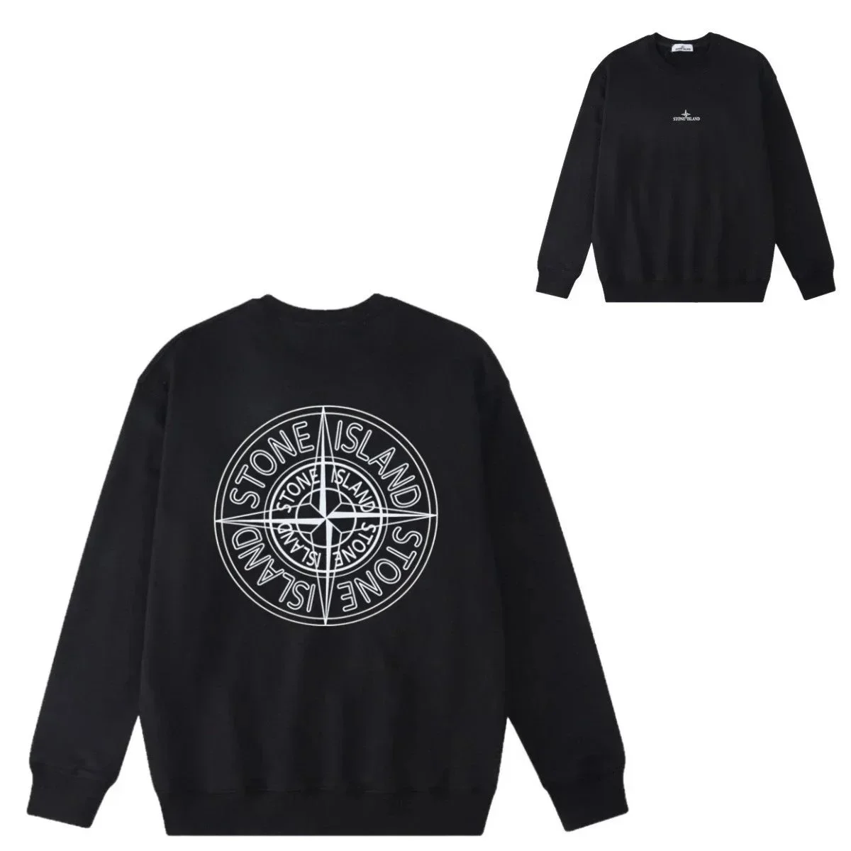 Stone Island Black Compass Logo Crewneck Sweatshirt