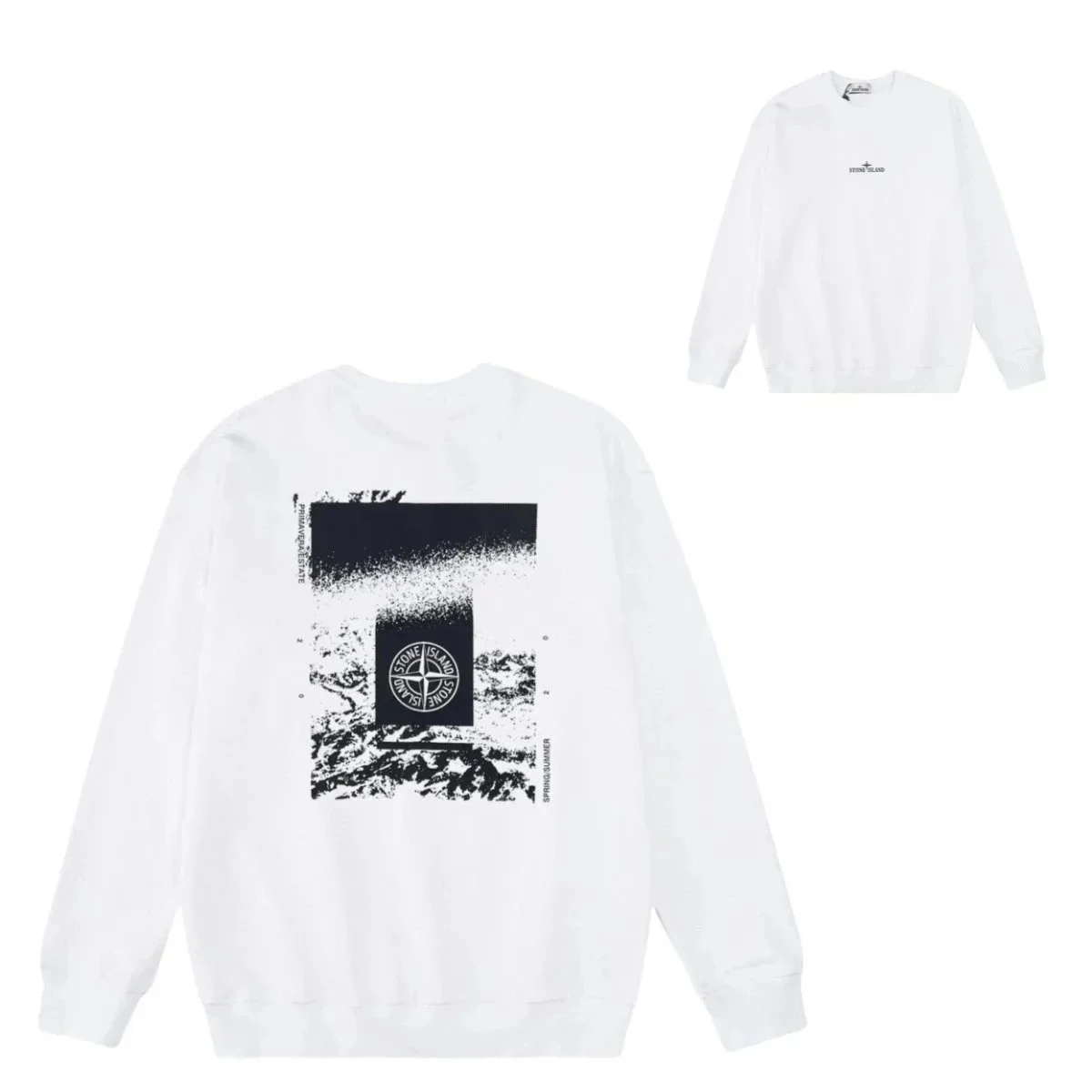 Stone Island 68-15 White Graphic Crewneck Sweatshirt