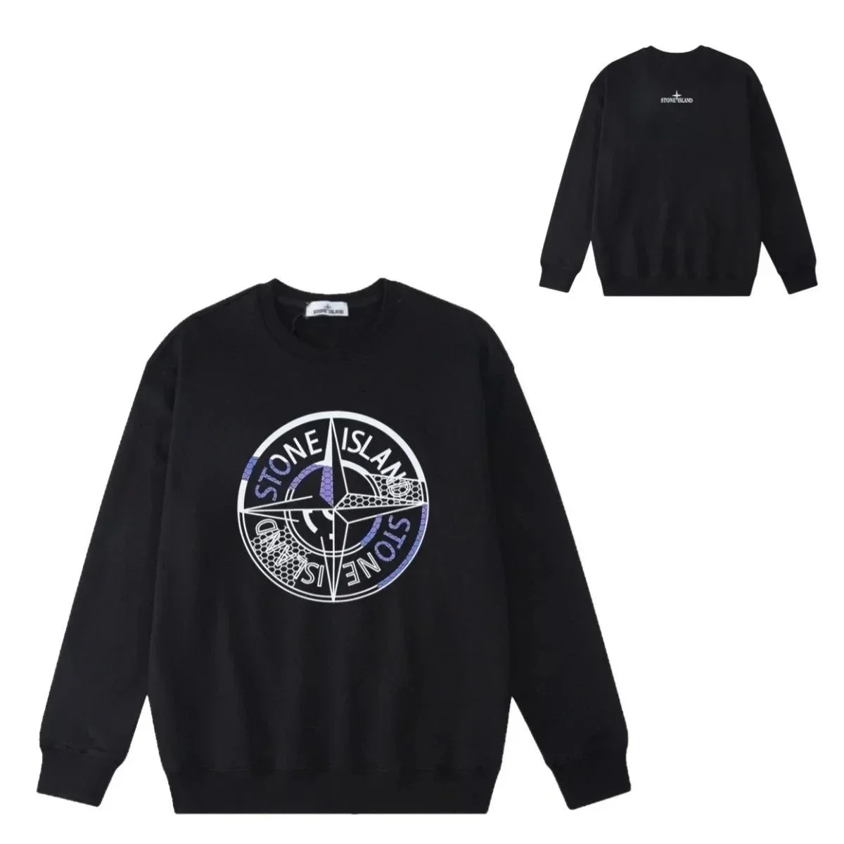Stone Island 68-15 Black Graphic Crew Neck Sweatshirt