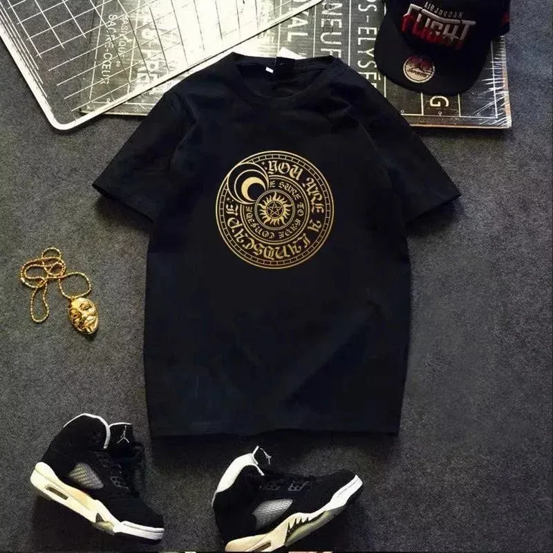 Black Gold Moon Print T-Shirt