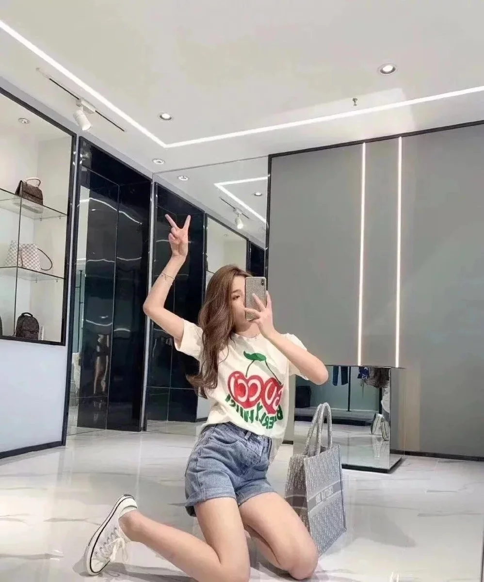 Gucci Cherry Print T-Shirt & Denim Shorts Set