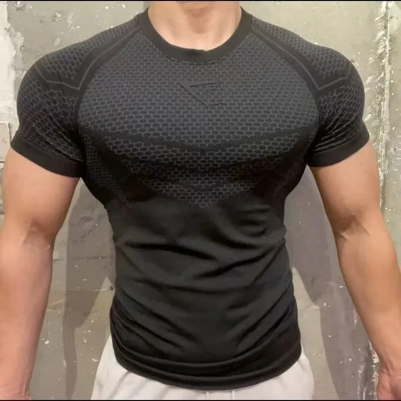 Black Honeycomb Pattern Fitted T-Shirt