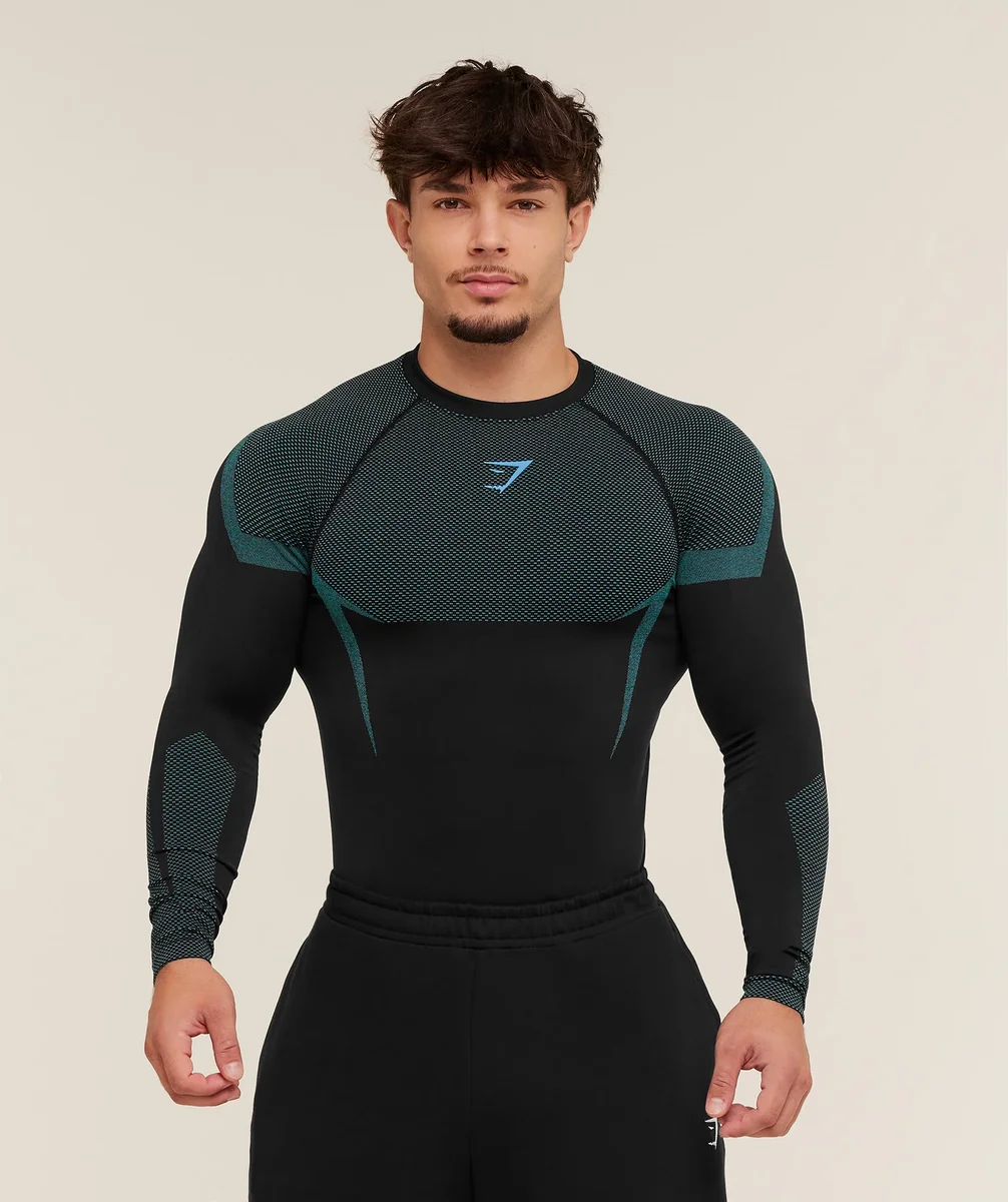 Unisex Gymshark 18 Compression Top Black/Teal