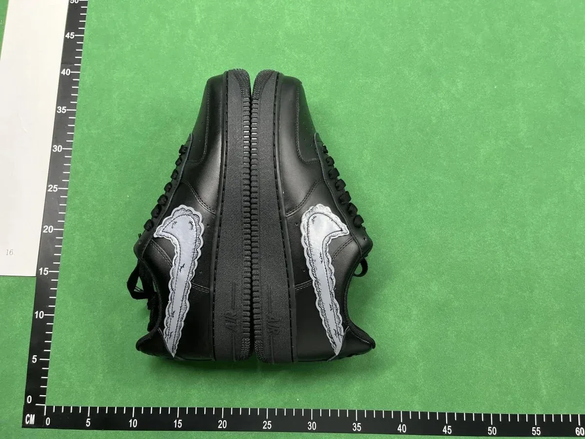 Nike Air Force 1 Triple Black Silver Swoosh Sneakers