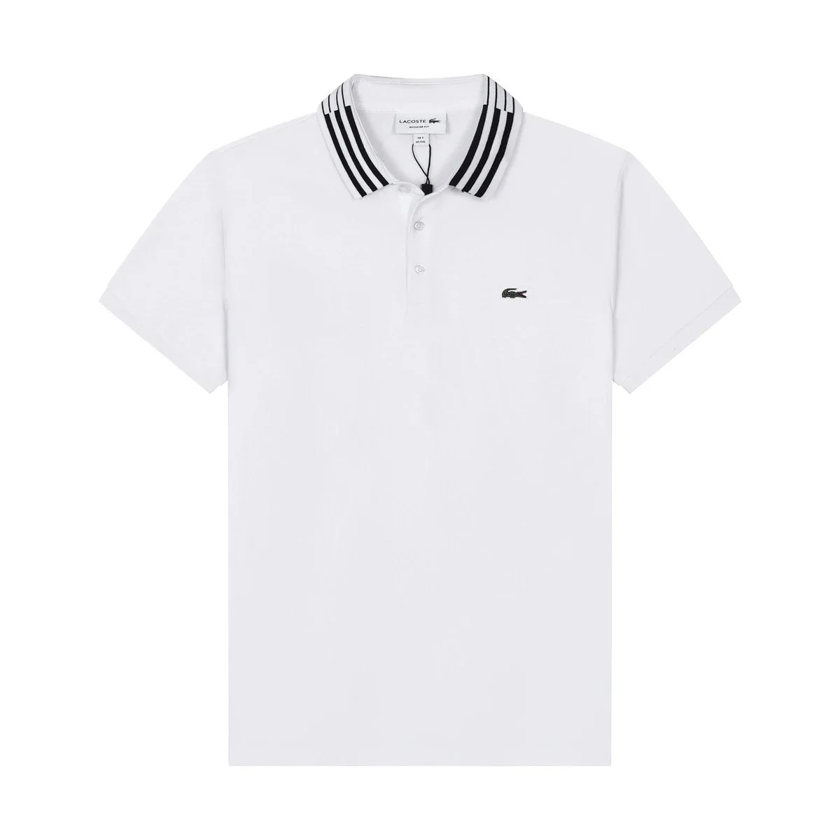 Lacoste White Striped Collar Polo Shirt