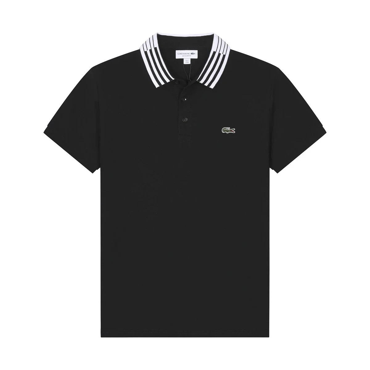 Lacoste Black Polo Shirt with Striped Collar