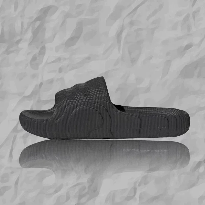 Unisex Black Textured Slide Sandals