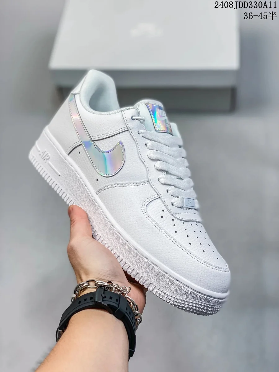 Nike Air Force 1 White Holographic Swoosh Sneakers