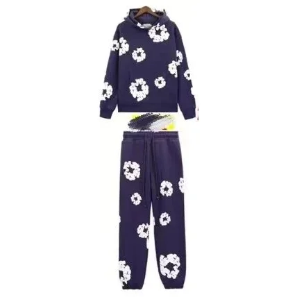 Floral Print Hoodie & Pants Set in Navy Blue