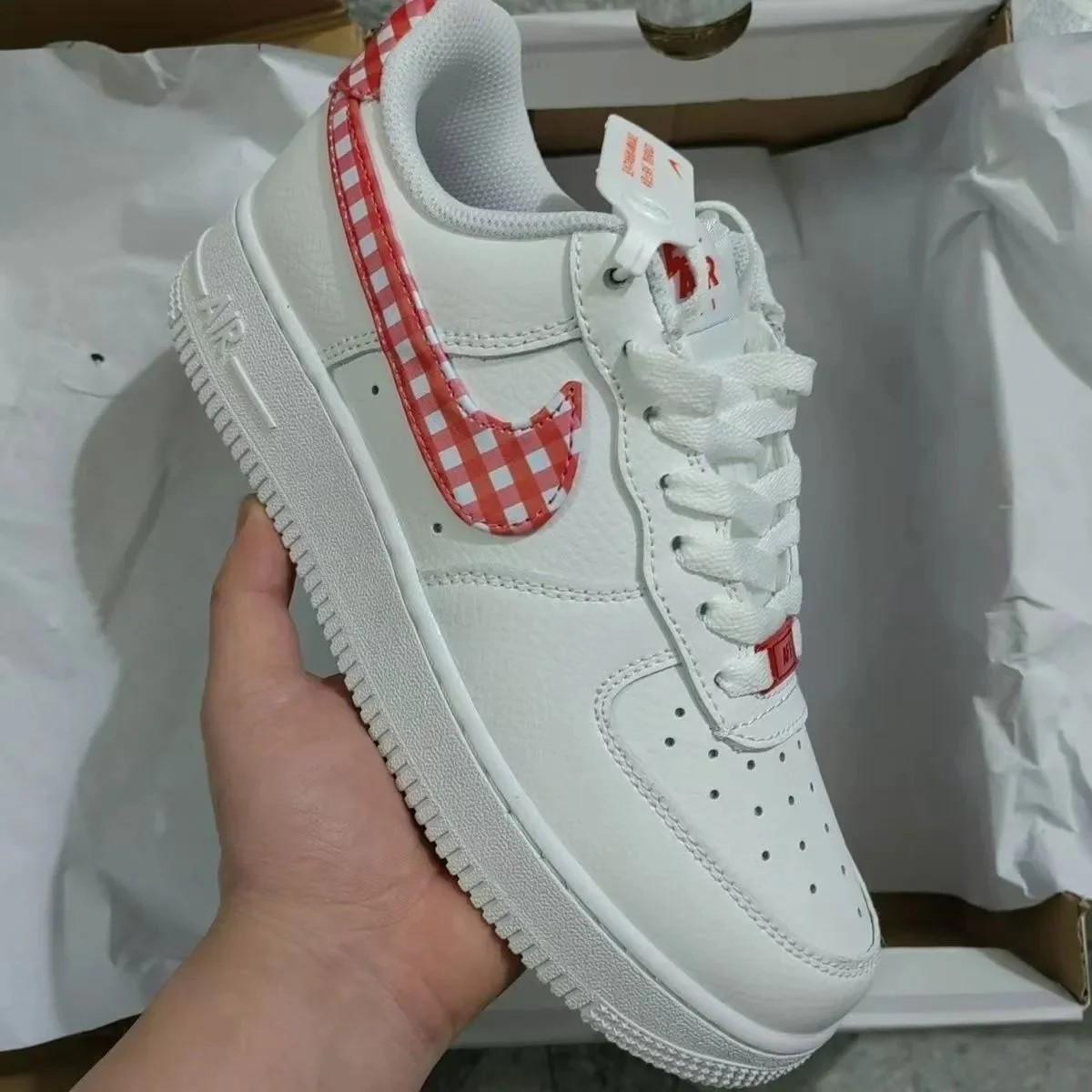 Nike Air Force 1 Gingham Red White Sneakers