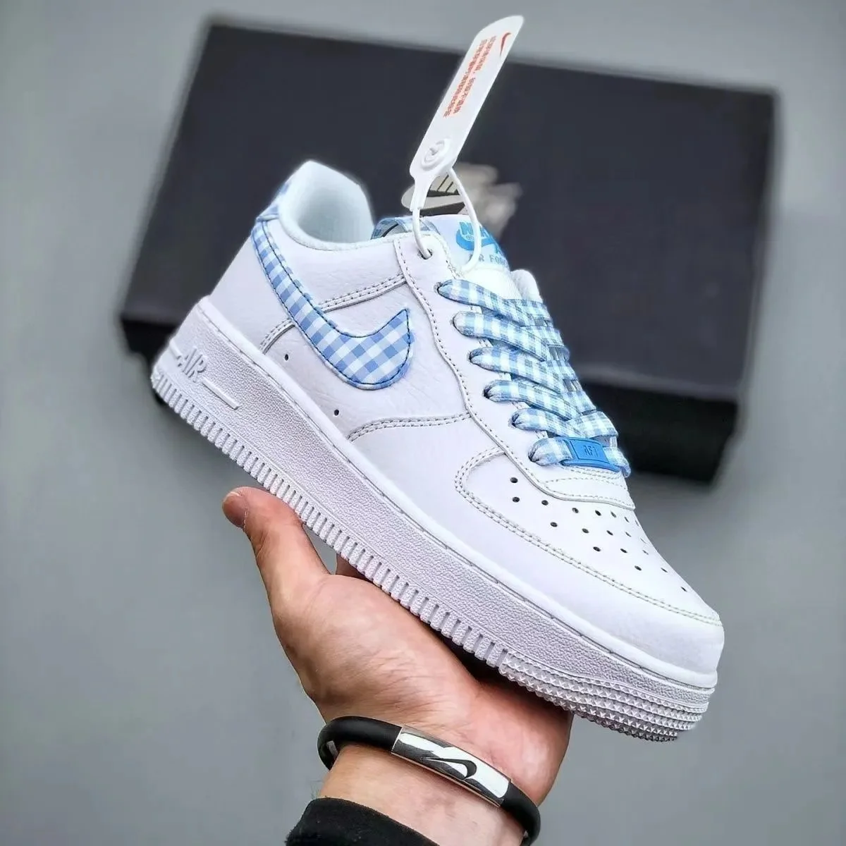 Nike Air Force 1 Gingham White/Blue Sneakers