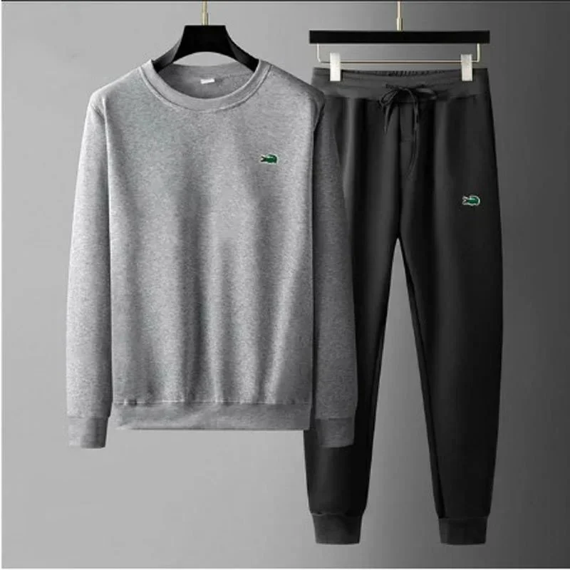 Lacoste Crocodile Embroidery Tracksuit Set Grey/Black