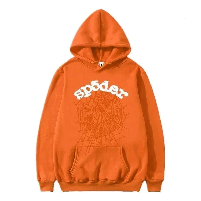 SP5DER Spider Orange Web Print Hoodie