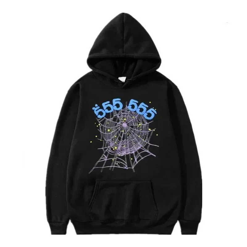 Black $555 555 Spider Web Hoodie