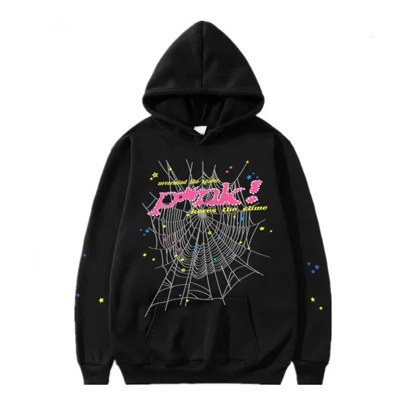 Black 'Punk' Spider Web Graphic Hoodie