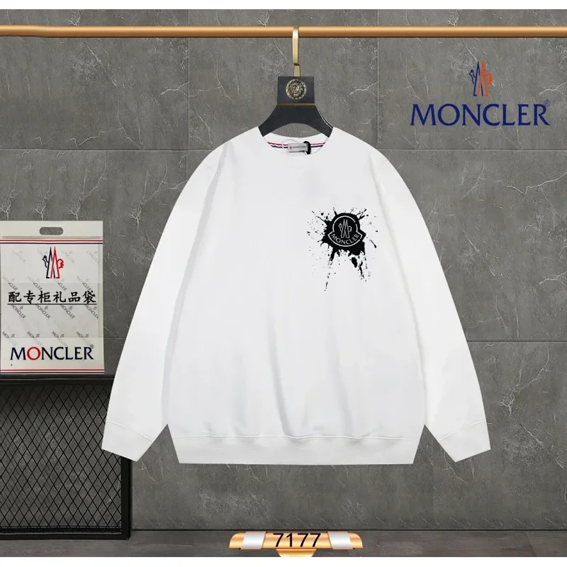 Moncler White Logo Print Crewneck Sweatshirt