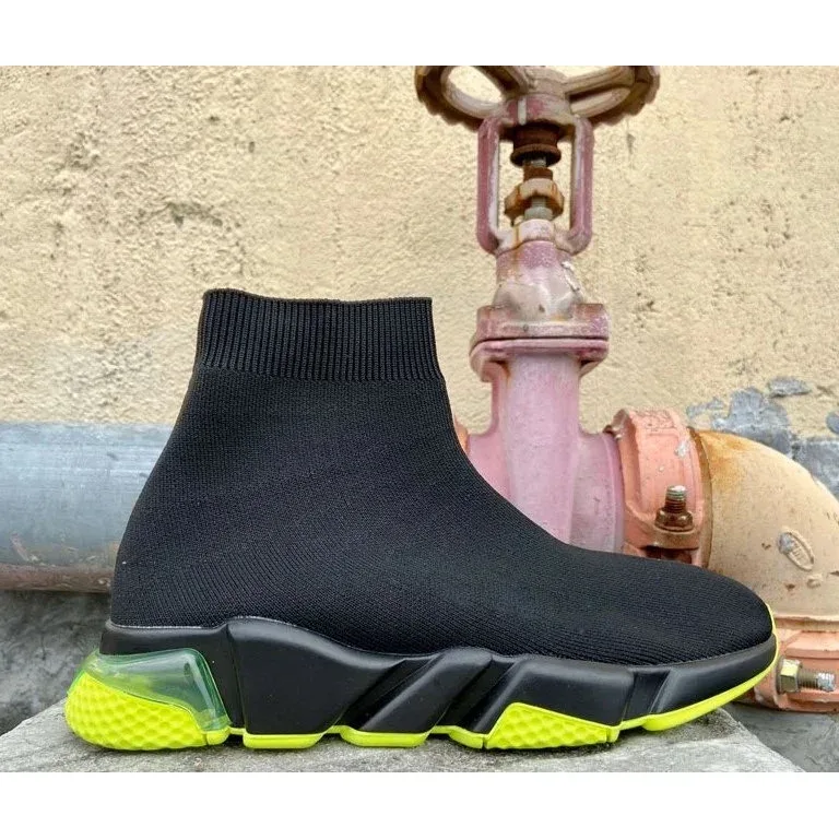Unisex Black & Neon Yellow Sock Sneakers