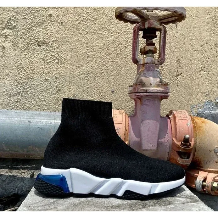 Unisex Black Sock Sneaker with Blue Accents