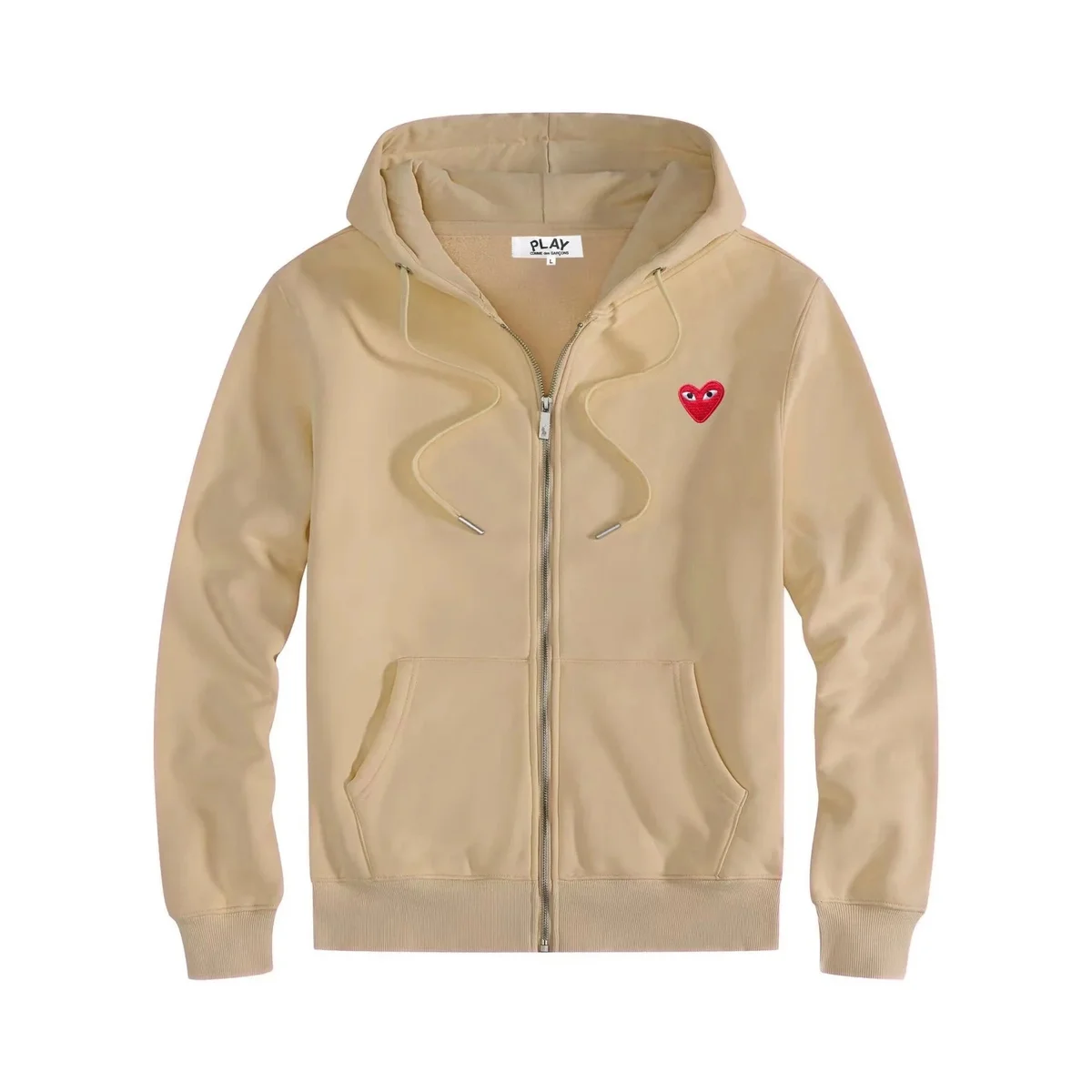 Comme des Garçons Play Zip-Up Hoodie Beige Heart