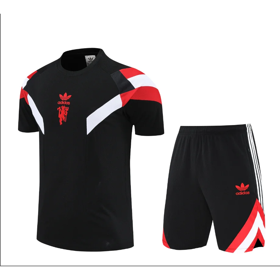 Adidas Classic Football Black Red White Shorts Set