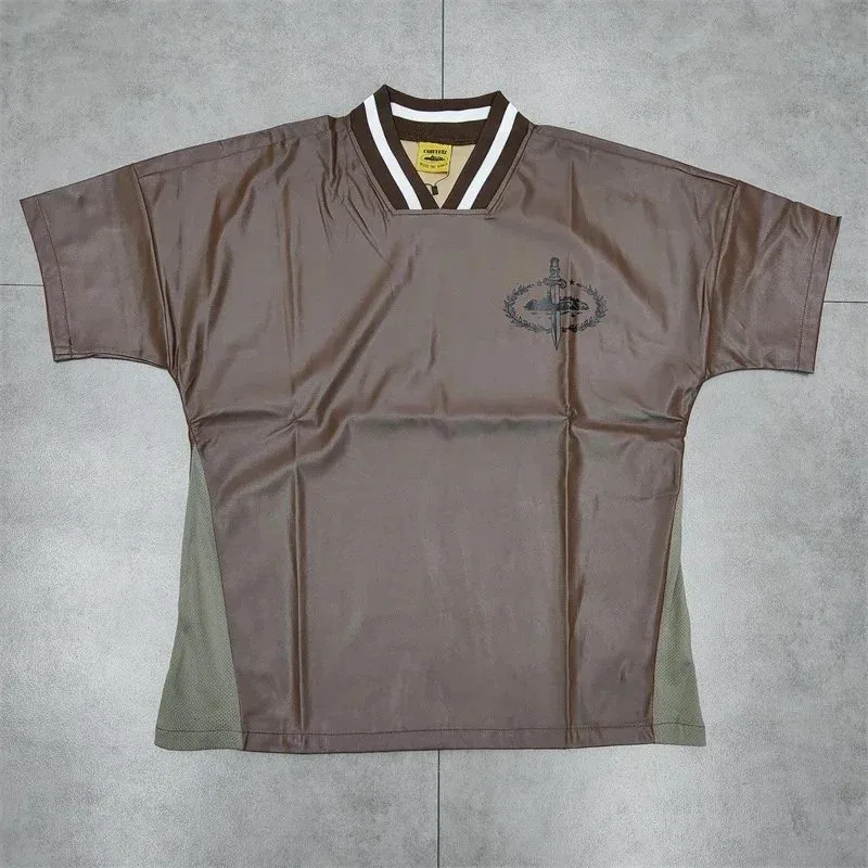 Unisex Brown Leather-Effect T-Shirt with Logo Print