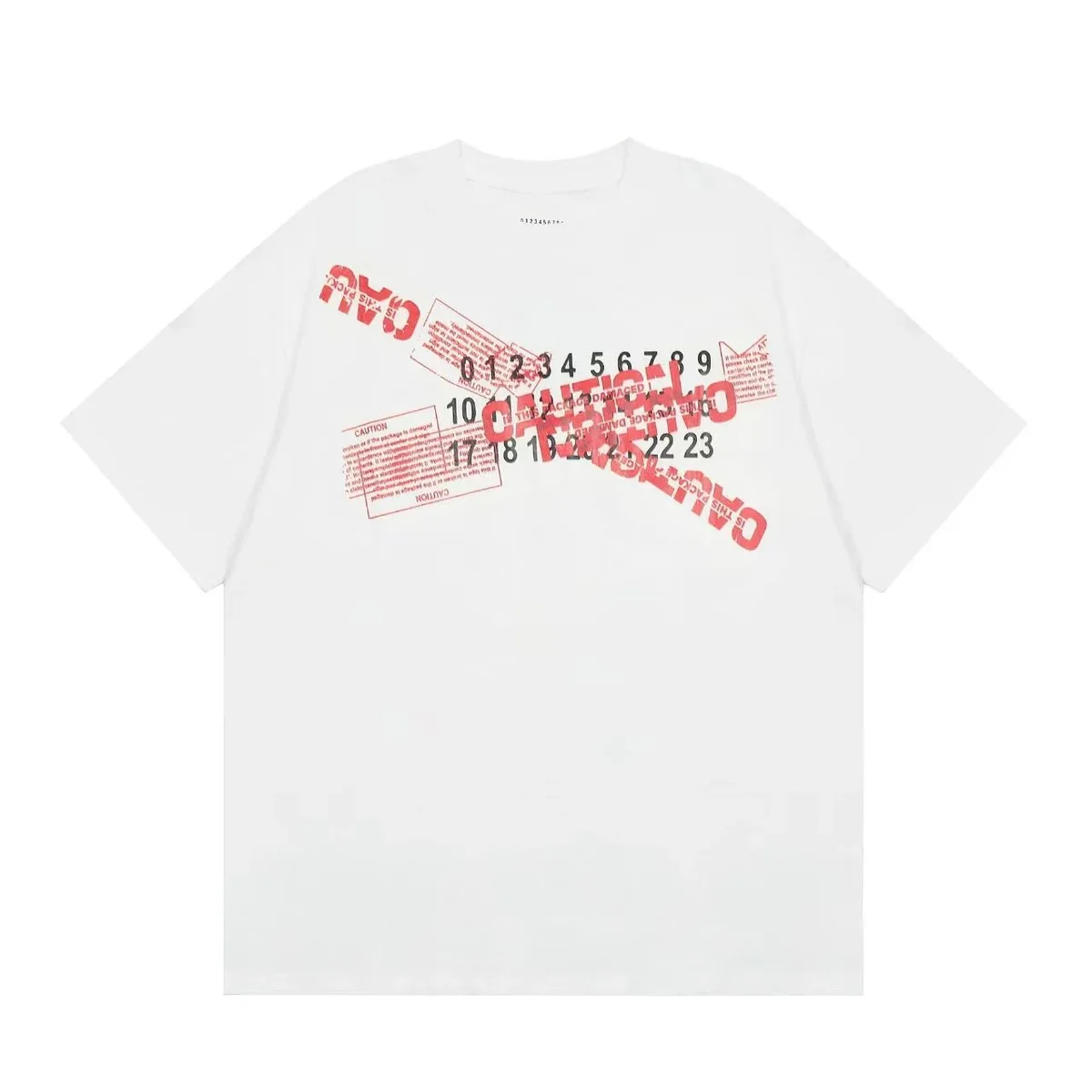 White CAUTION Print T-Shirt